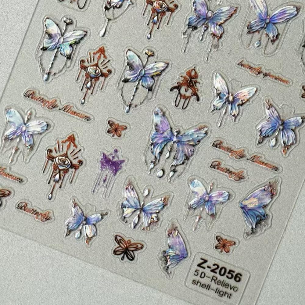 5D Embossed Nail Stickers Shell Light Butterfly Nail Decals 1PCS Butterfly Nail Art Stickers Decals Bronzing Blue Design Spring Summer Manicure Accessories for Women DIY Nail Art Decorations