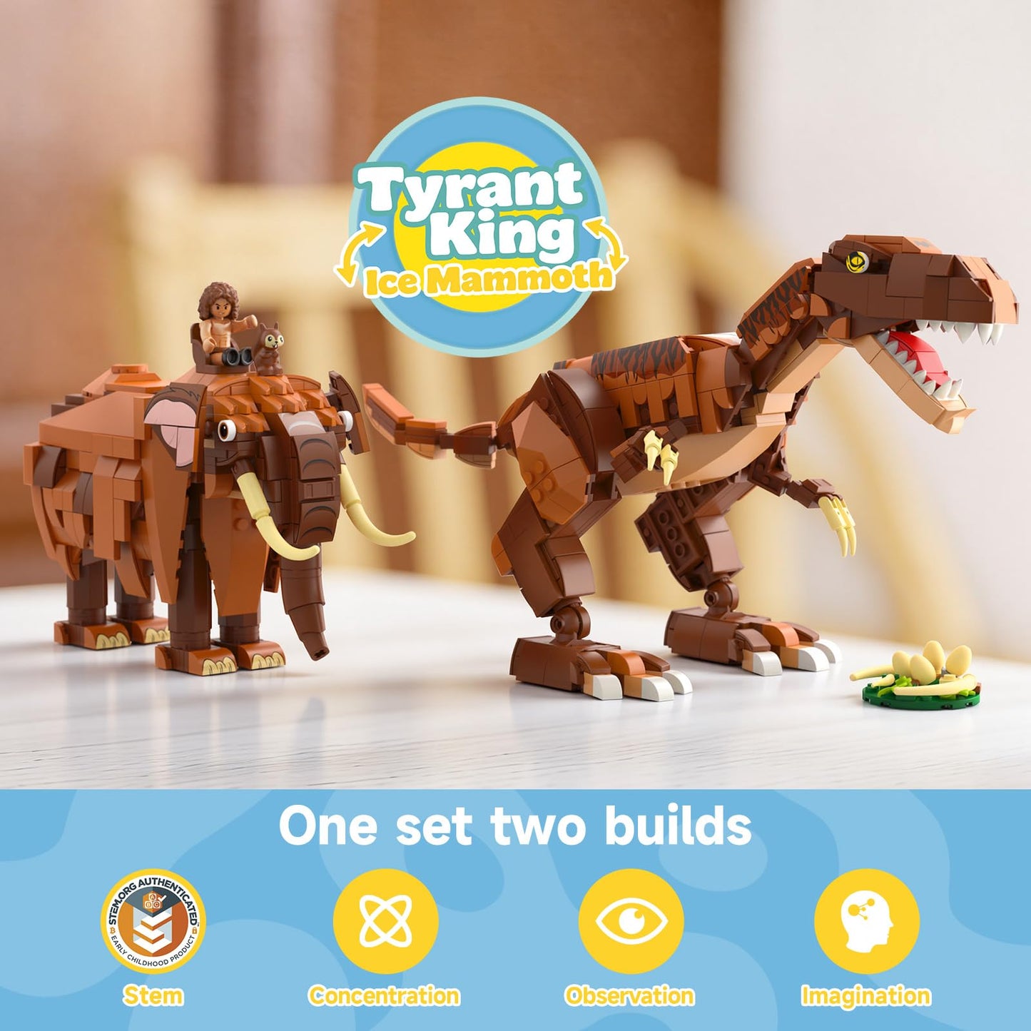 Wise Block 2-in-1 Building Toy Set, Transforms to 2 Different Animals - from Dinosaur to Mammoth, Creative Buildng Block Toys for Kids 826 pcs