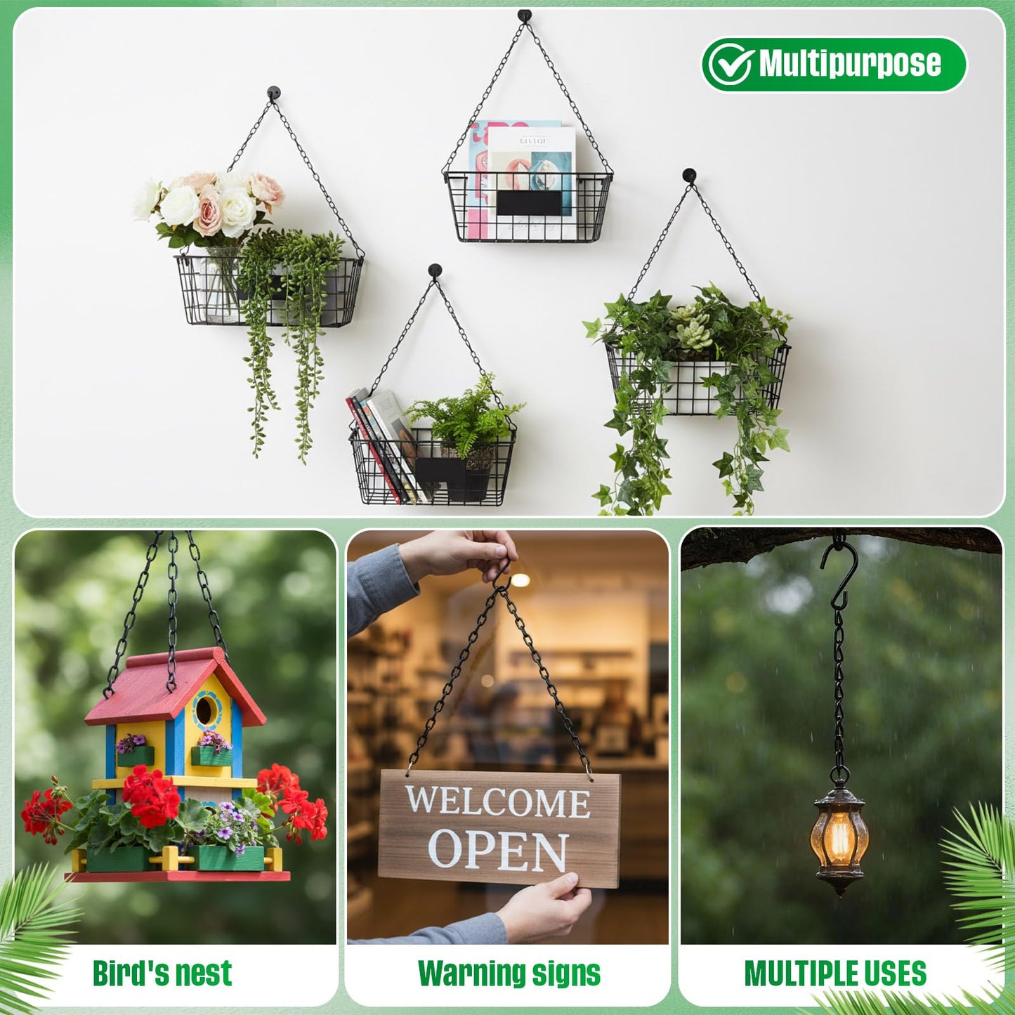 EBOOT 2 Pcs Hanging Chain for Bird Feeders, Planters, Lanterns and Ornaments (Black,9.5 Inch)