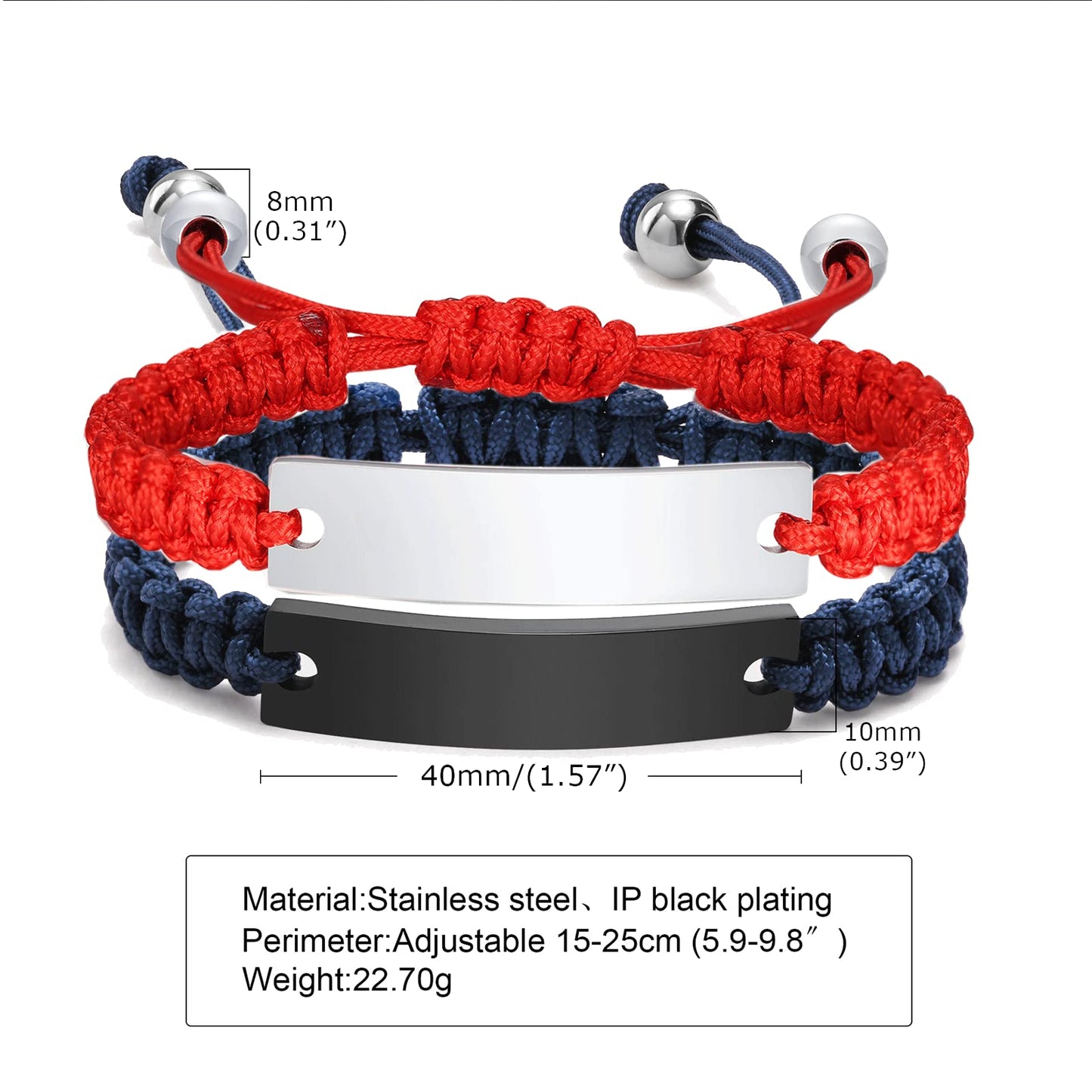 VNOX 2 Pcs Relationship Bracelets for Couples-Red Blue Handmade Braided Rope Cord Bracelets for Him Her Boyfriend