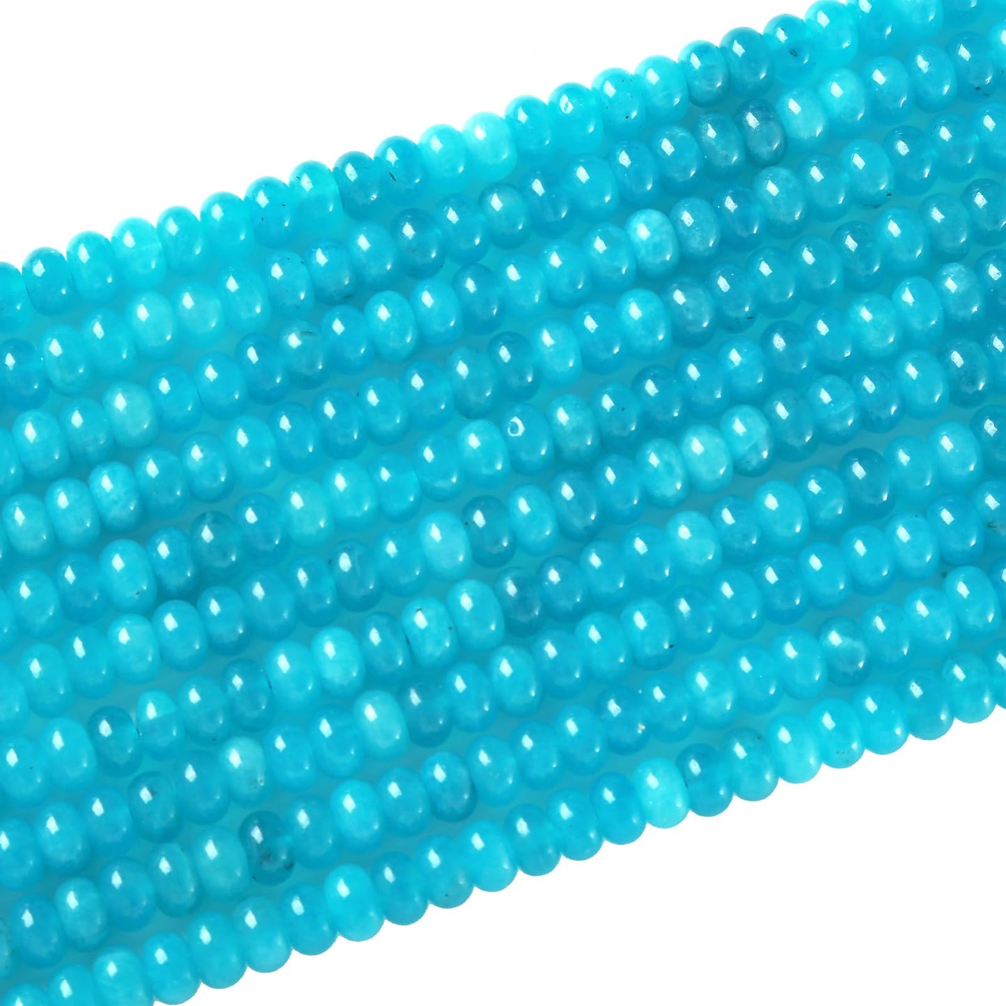 76pcs 5x8mm Natural Stone Blue Amazonite Jade Rondelle Spacer Loose Beads Abacus Disk Stone Round Loose Gemstone Beads for Jewelry Making DIY Bracelet Necklace