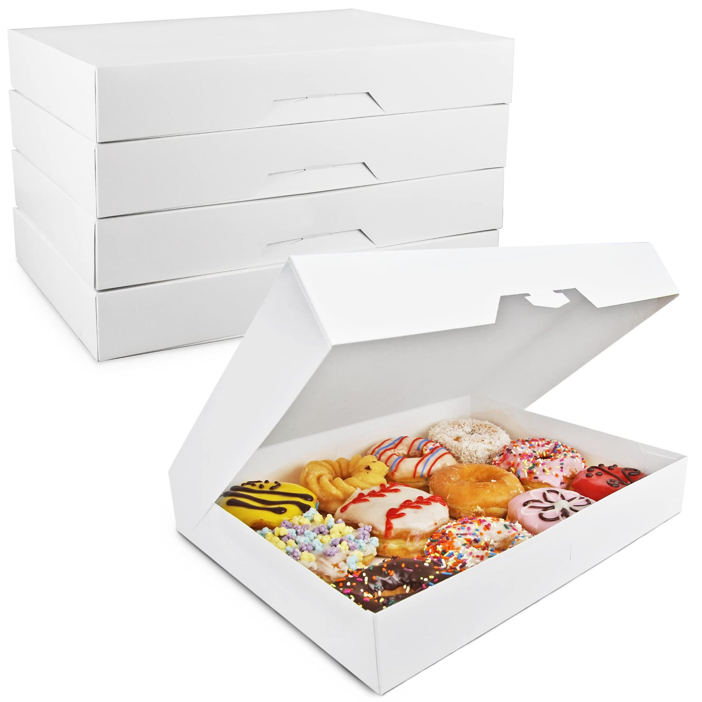 Fit Meal Prep 18 Pack 15x11.5x2.2'' White Bakery Box - Holds 12 Donuts, Auto-Popup Cardboard Gift Packaging and Baking Containers, Cookies, Brownies, Pastry and Bread Boxes