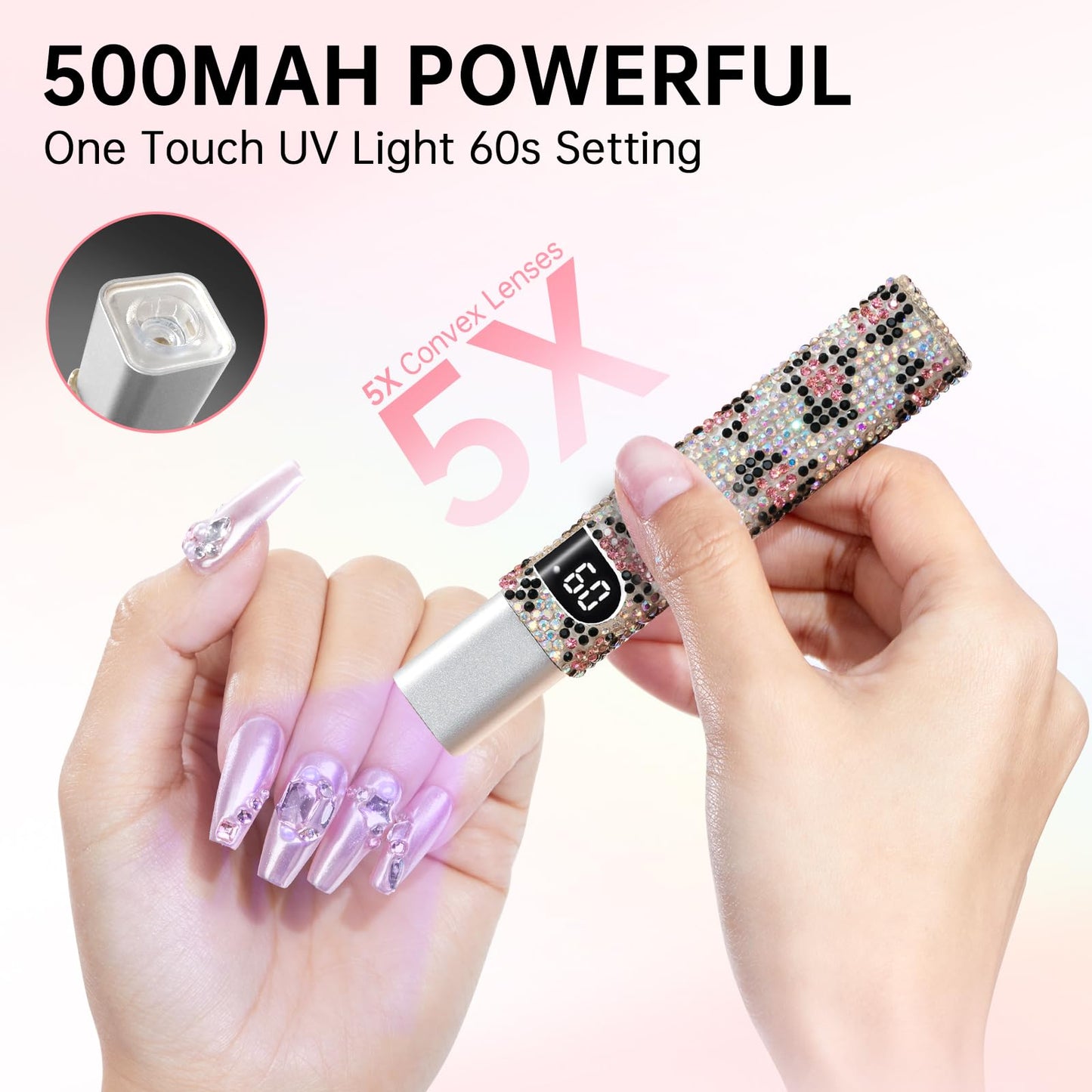 CHRISTINE SHELLY Handheld UV Light for Gel Nails,Mini LED Cordless Nail Lamp for Gel Nail Polish,Portable Flash Cure Lamp,Rechargeable USB Nail Dryer with LCD Display Fast Curing Home DIY