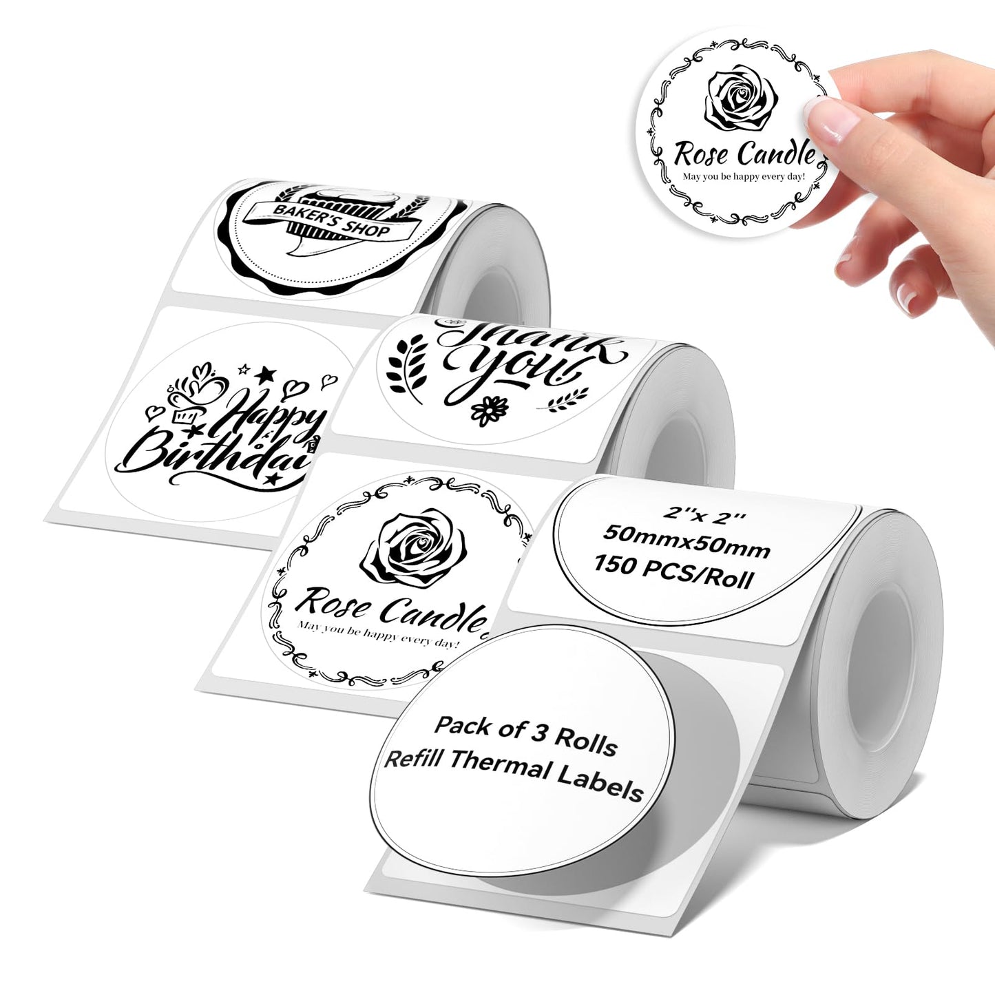 3 Rolls Round White Labels for NIIMBOT B1 B21 B3S K3 Label Maker, 2'' x 2'' (50x50mm) Printer Labels, Food Labels for Jars, Personalized Editable Labels for Home/School/Office