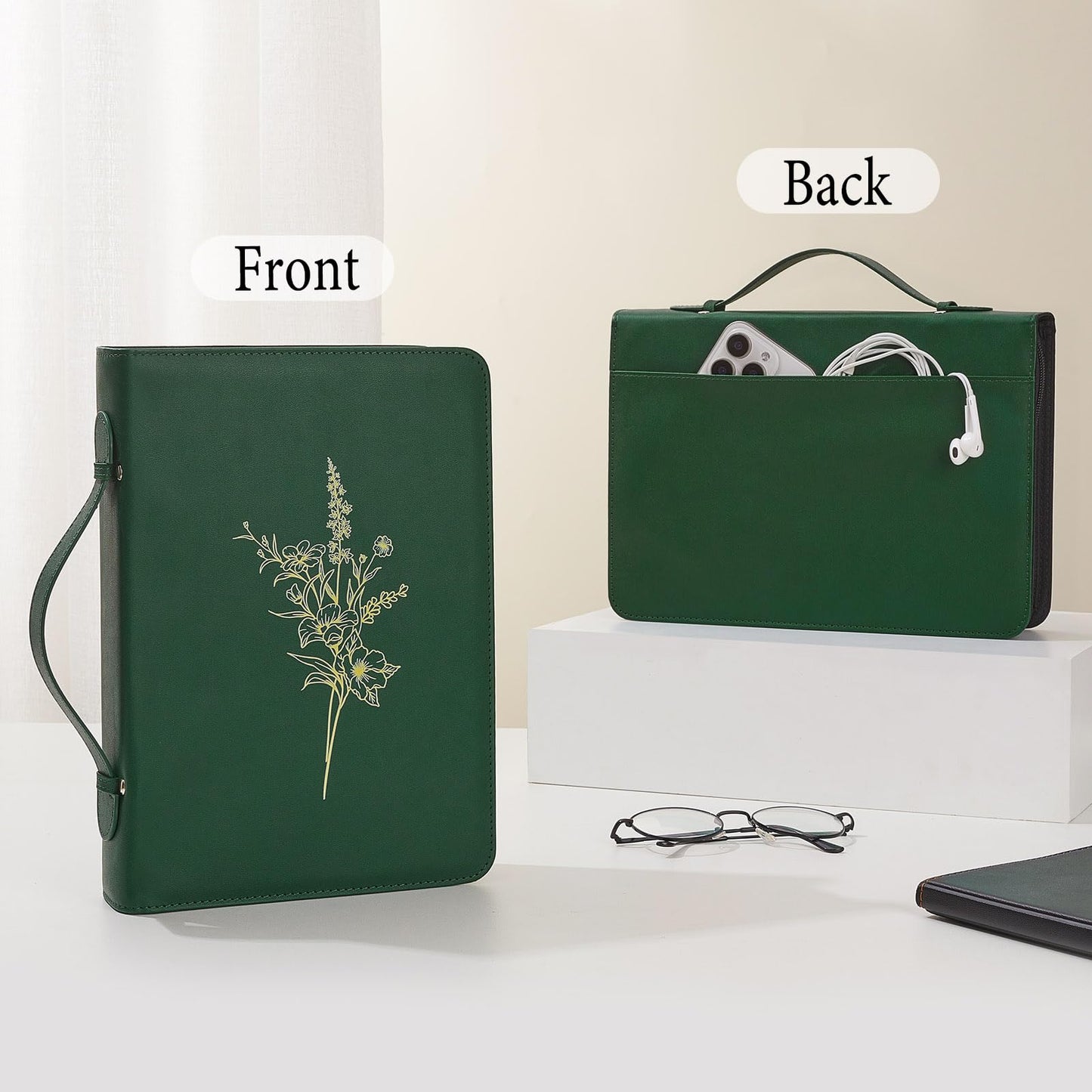 Bible Cover Case for Women and Men, PU Leather Bible Bag Bible Study Supplies Accessories with Detachable Wrist Strap