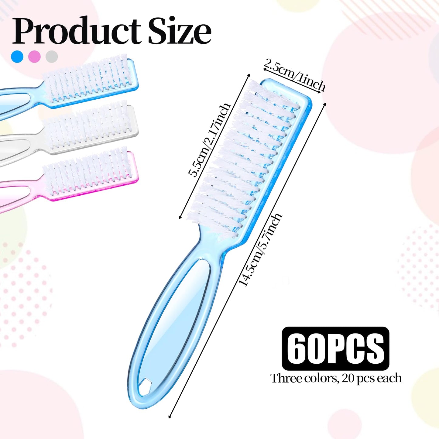 60 PCS Nail Scrubber Brush Set, Handle Grip Nail Brush Bulk Fingernail Scrubber, Pedicure Cleaning Brushes for Toes and Fingernails Cleaning, 3 Colors