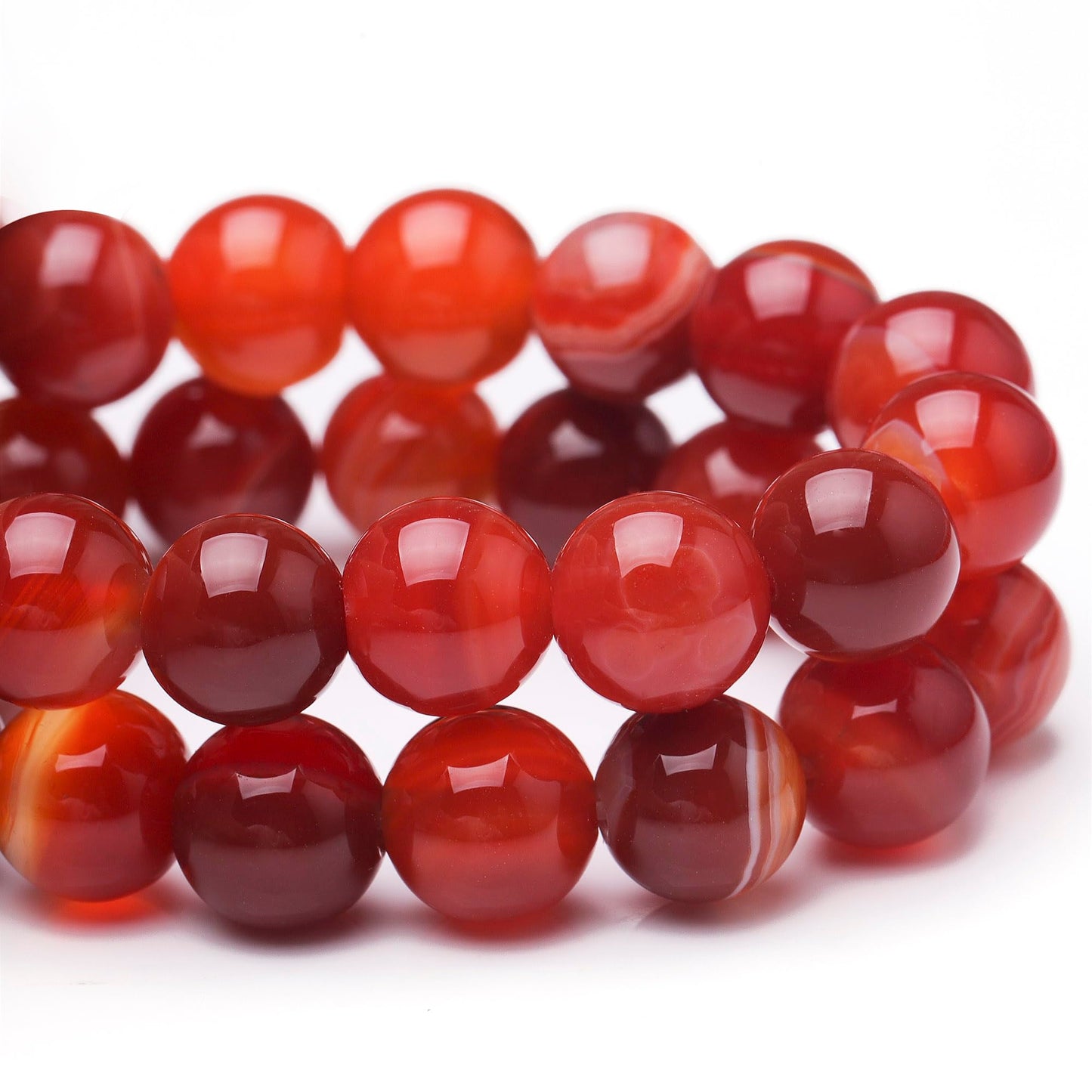 Chicager Natural Stone Beads for Jewelry Making,8mm Red Stripe Agate Polished Smooth Round Gemstone Beads for Bracelet Necklace 15 Inch