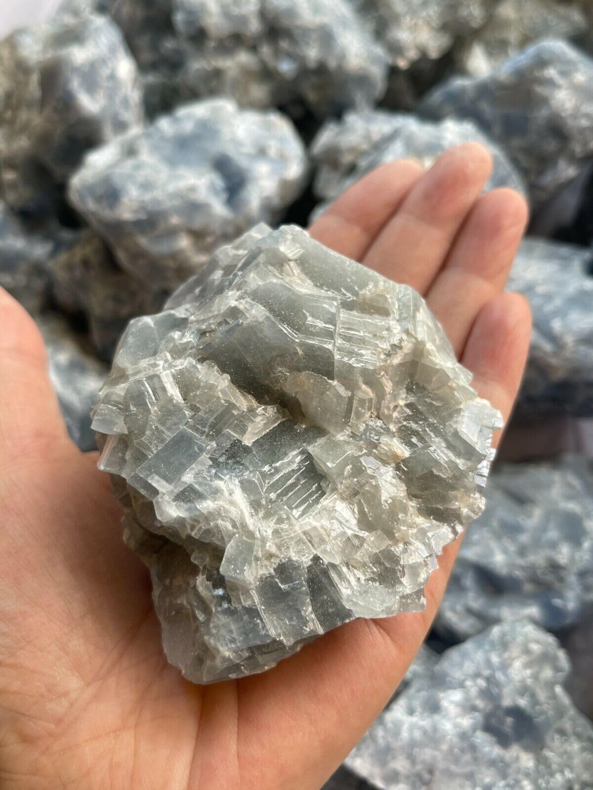 GAF TREASURES XL Blue Calcite Raw Stone, 3-4" Natural Calcite Healing Crystal (Blue Calcite, 0.5-1 lb)