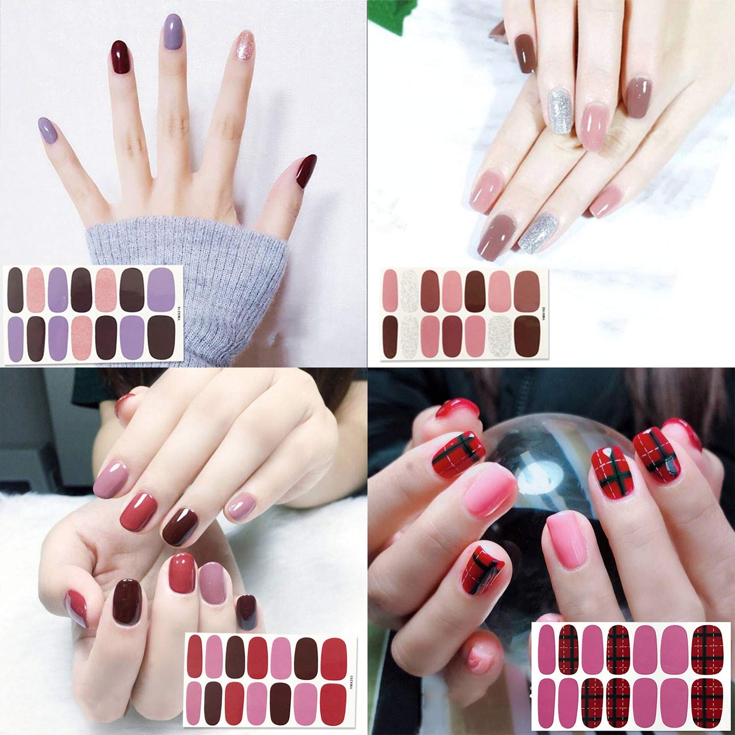 JERCLITY 24 Sheets Solid Color Nail Polish Strips Press On Nail Stickers Full Nail Wraps for Women
