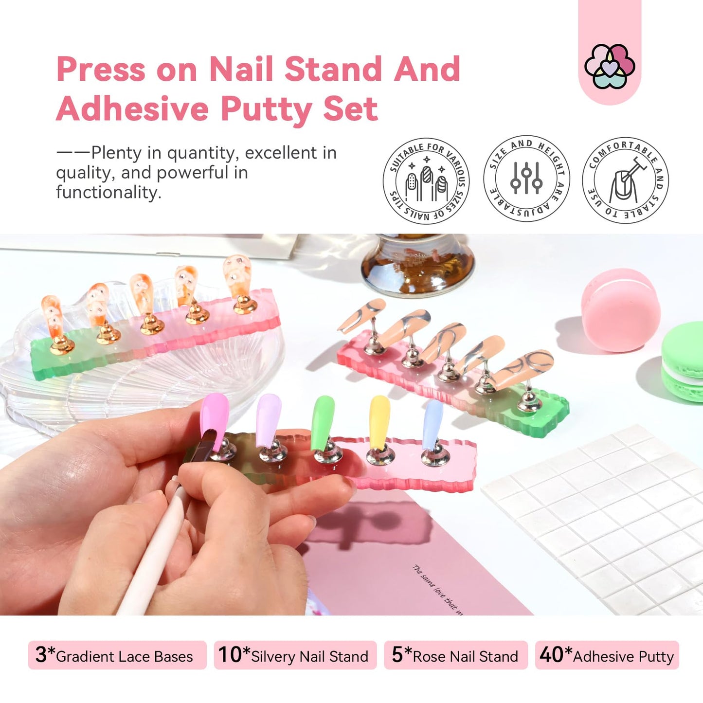 SAVILAND 3 Sets Nail Stand: Magnetic Nail Holder for Painting Nails with Reusable Putty 40pcs Nail Stand for Press On Nails Cat Eye Polish Magnet Set 2024 5 in 1 Multi-Function Cat Eye Nail Magnet