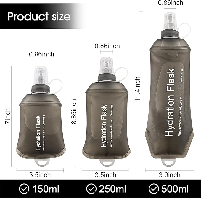 WILDREEDS 250ml Soft Flask, TPU Collapsible Soft Water Bottle for Hydration Pack, Running Vest, Folding Water Bottle for Hiking Cycling Climbing-2Pcs, Grey