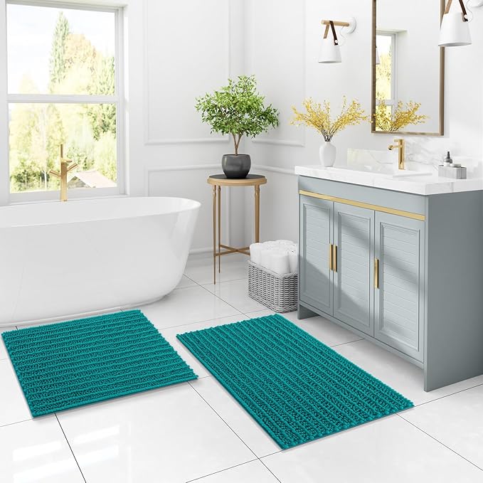 Arotive Luxury Chenille Bathroom Rug Mat, Extra Soft Thick Absorbent Shaggy Bath Rugs, Non-Slip Machine Wash Dry, Plush Bath Mats for Bathroom, Shower and Tub, 30x20, Lake Blue