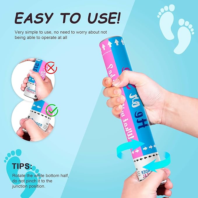 POPUPARTY 4 Pack Gender Reveal Confetti Cannon | No Powder Confetti Poppers | Ideal for Baby Boy Gender Reveal Decoration (4 Blue)