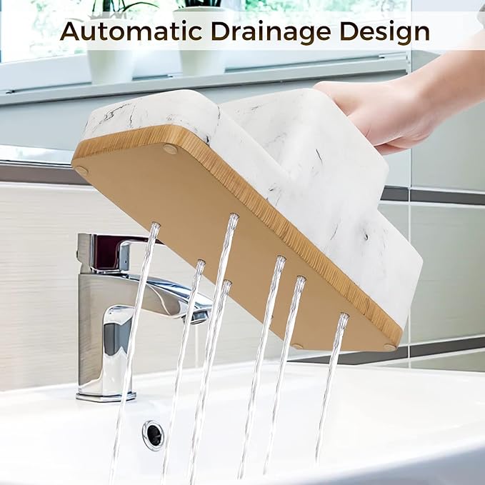 Toothbrush Holder for Bathrooms, Bathroom Organizer Countertop, Rectangle 5 Compartment Bathroom Accessories Storage for Toothpaste/Shaver and Other Items,White Resin of Marble Color (White)