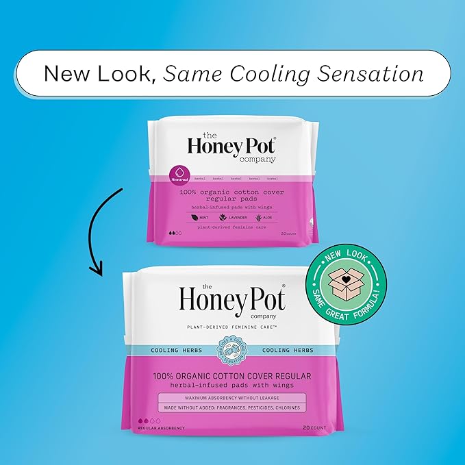 The Honey Pot Company - 80ct - Herbal Sanitary Pads for Women - Regular Flow w/Wings - Infused w/Essential Oils for Cooling Effect & Organic Cotton Cover - Feminine Care - FSA & HSA