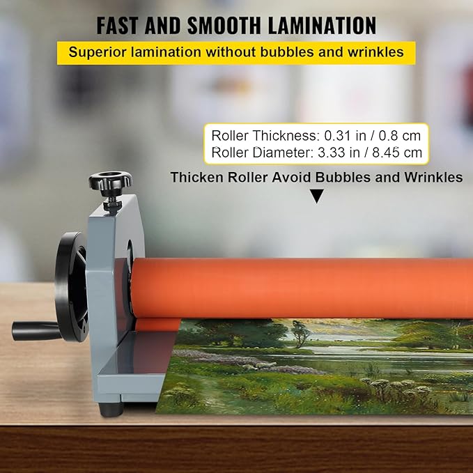 VEVOR 51 Inch Cold Laminator Machine 10mm Manual Vinyl Photo Film Cold laminator Hand Crank Pressure Cold Roll laminator(51Inch)
