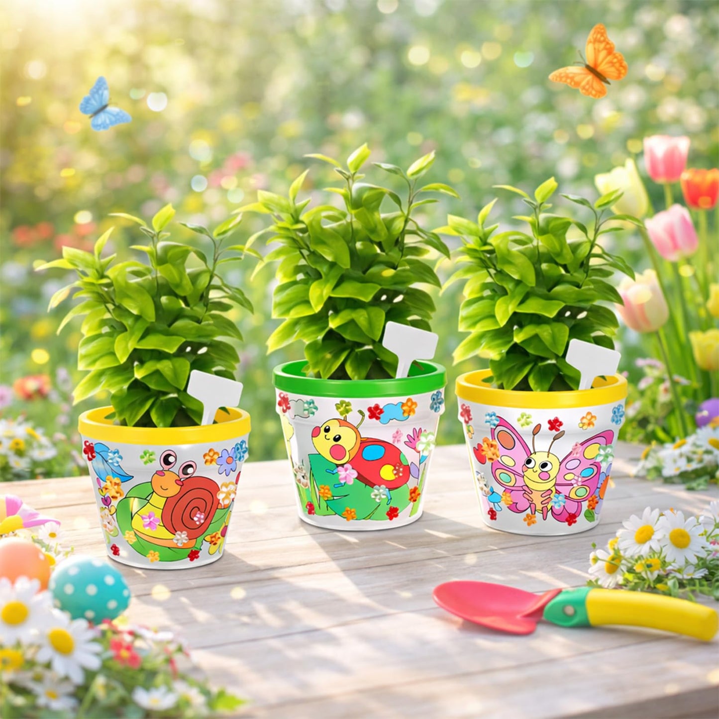 Cinrobiye 12 Set Garden Pot Craft Kit, DIY Paintable Flower Pots Bulk Small Planter Kit with Stickers Plant Labels for Spring Gardening Activities Party Craft Supplies