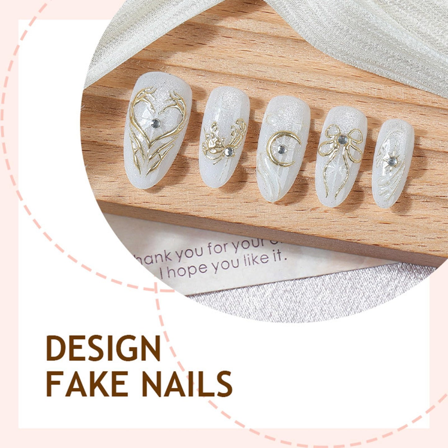 3D Flower Medium Almond False Nails Glossy Gold Curve Line Stick on Fingernail HZJXRT Press on Nails 24 Pcs Bow Tie Gel Glue on Nail Moon Acrylic Fake Nail for Coquette Women Gift