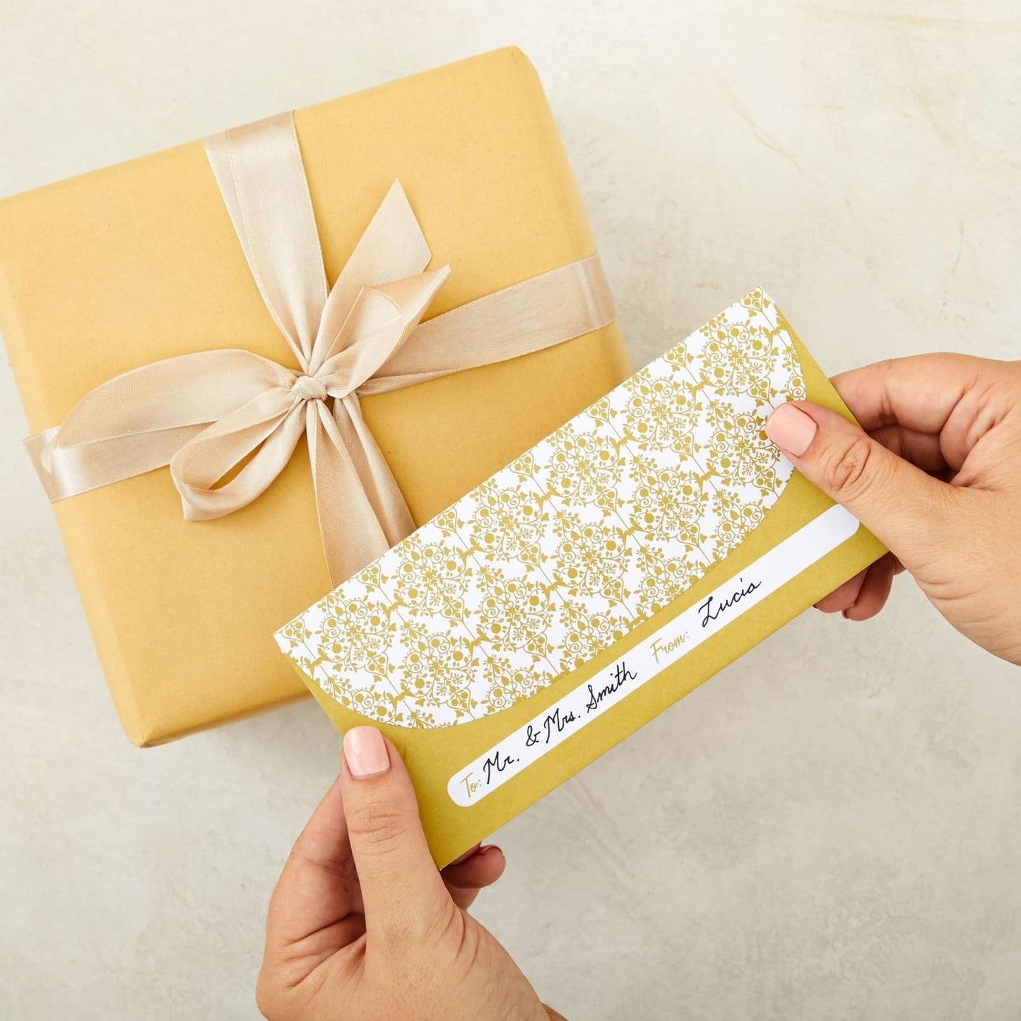 Juvale Money Envelopes for Cash - Cash Gift & Money Saving Envelopes - Secure Adhesive Seal & Floral Design - 7 x 3 In, Gold, 100 Pack