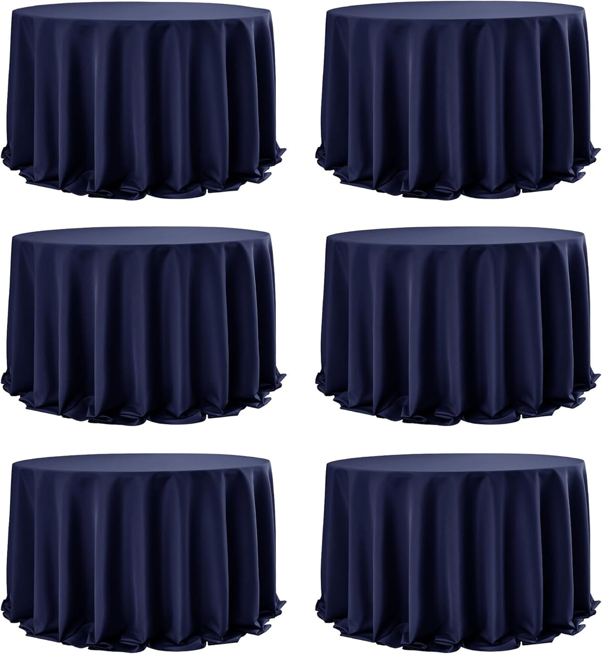 6-Pack Navy Blue Round Tablecloths, 132 Inches, Stain-Resistant Polyester for 6-8 Ft Round Tables - Washable Table Covers for Weddings, Banquets, Birthday Parties, Events