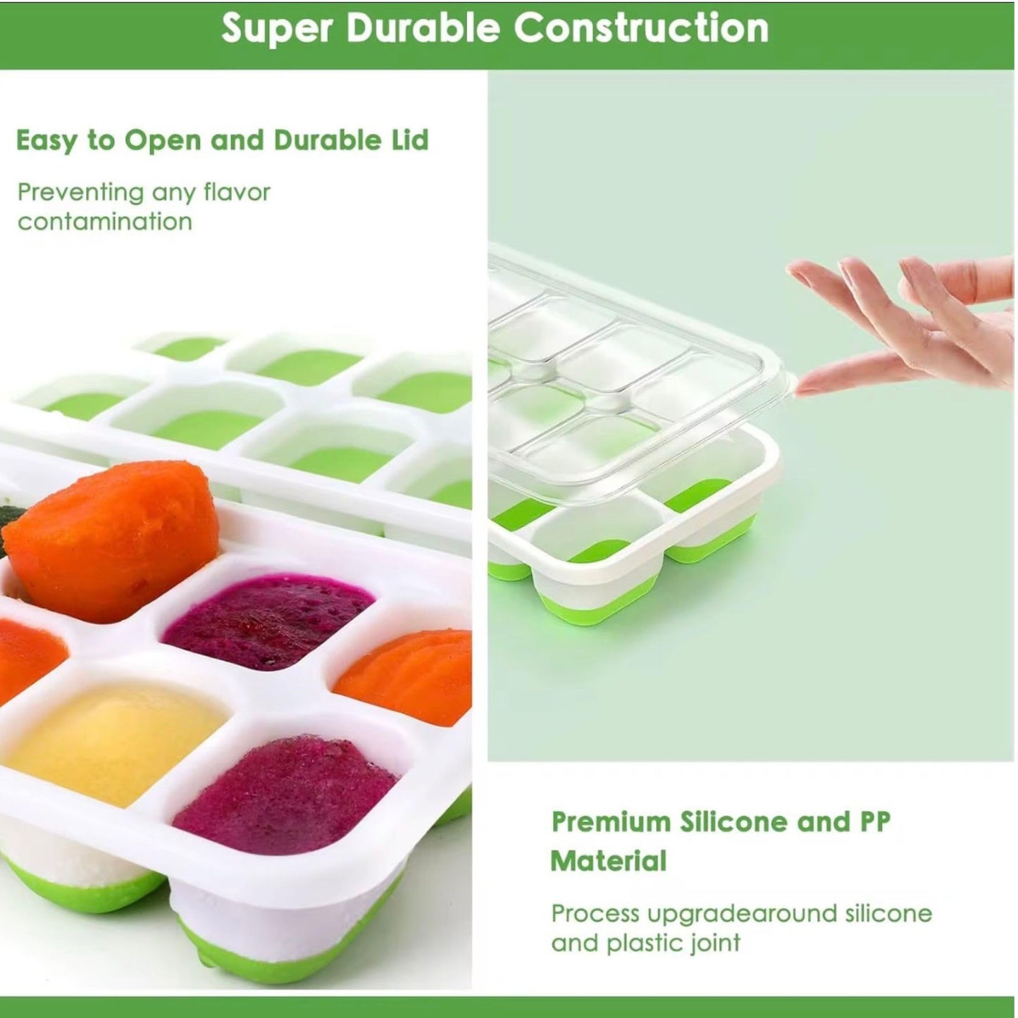 Ice Cube Trays with Lid and Bin, 4 Pack Silicone Ice Cube Tray for Freezer, Stackable Ice Storage Container with Scoop, for Drinks, Coffee, Cocktail