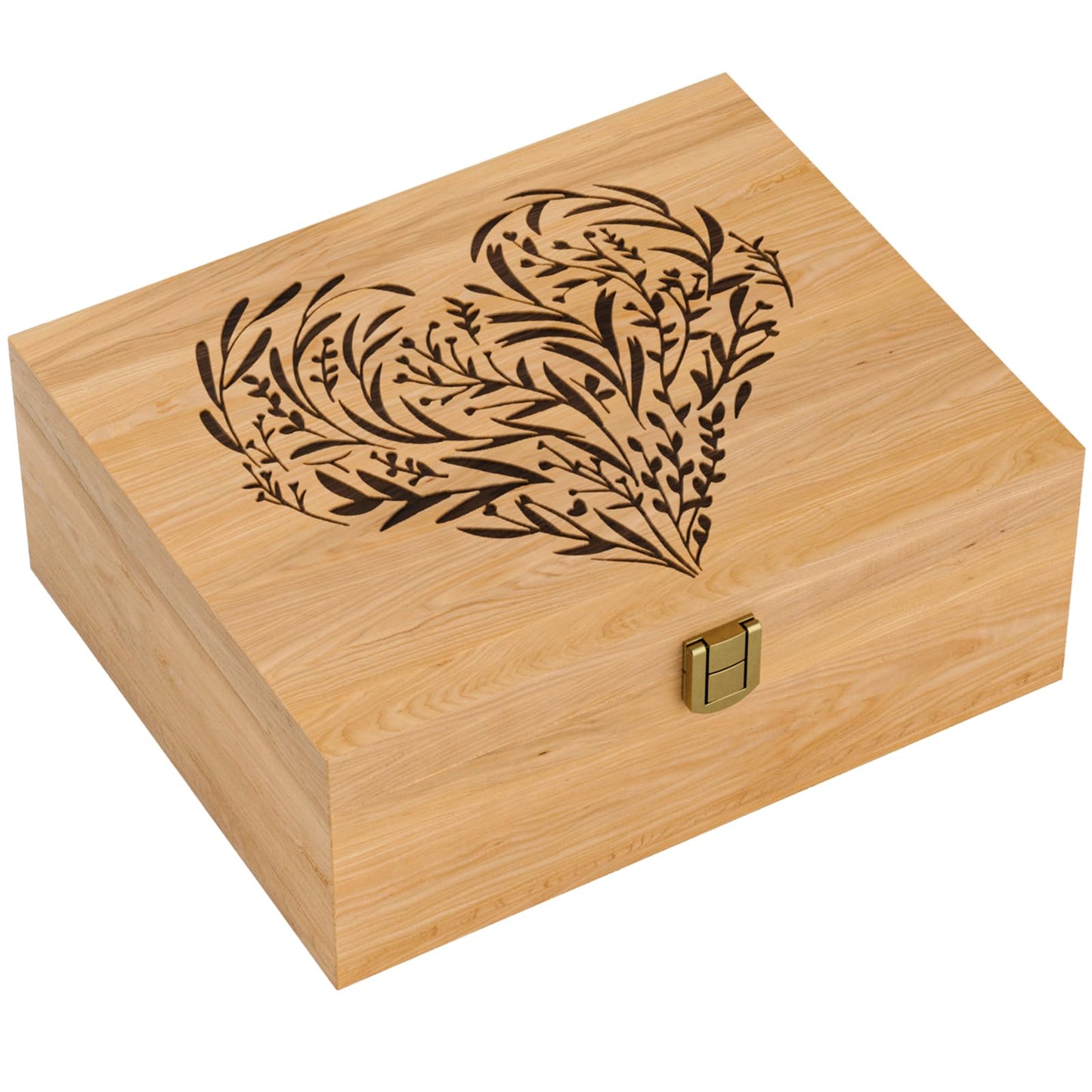 EDUROMI Memory Keepsake Wooden Box, Floral Heart Engraved Keepsake Boxes with Lids, Memory Box for Keepsakes for Anniversary, Wedding, Memory, Birthday, Valentines Day, Wood Box for Office or Home