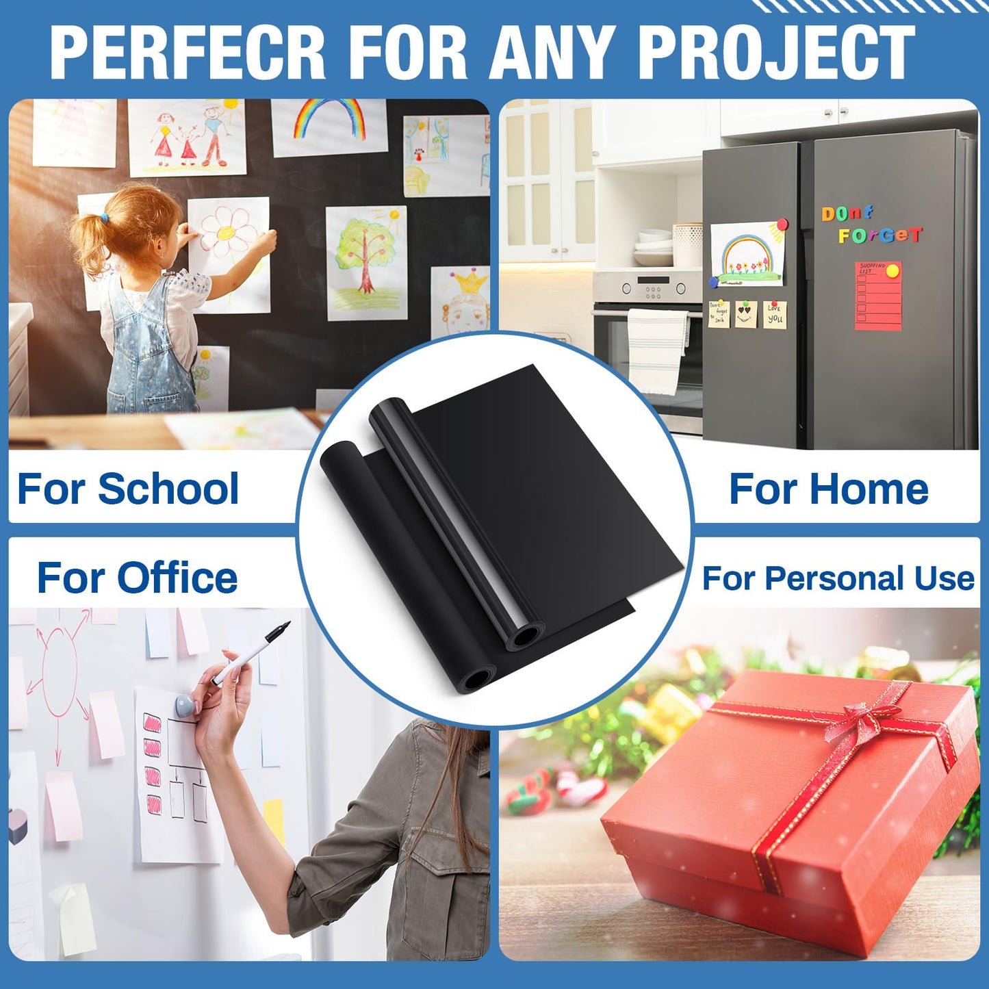Amylove 12" x 5 ft Extra Large Magnetic Sheets Roll for Crafts, 30 Mil Black Flexible Vinyl Non Adhesive Cuttable Backing Sheet for Die Arts Refrigerator Metal Storage