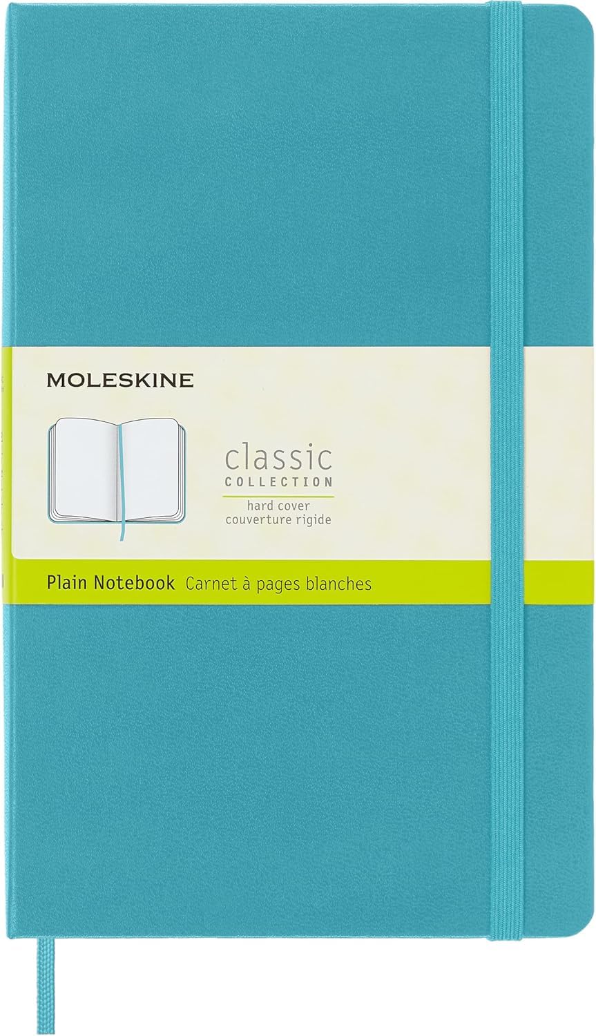 Moleskine Classic Notebook, Hard Cover, Large (5" x 8.25") Plain/Blank, Reef Blue, 240 Pages