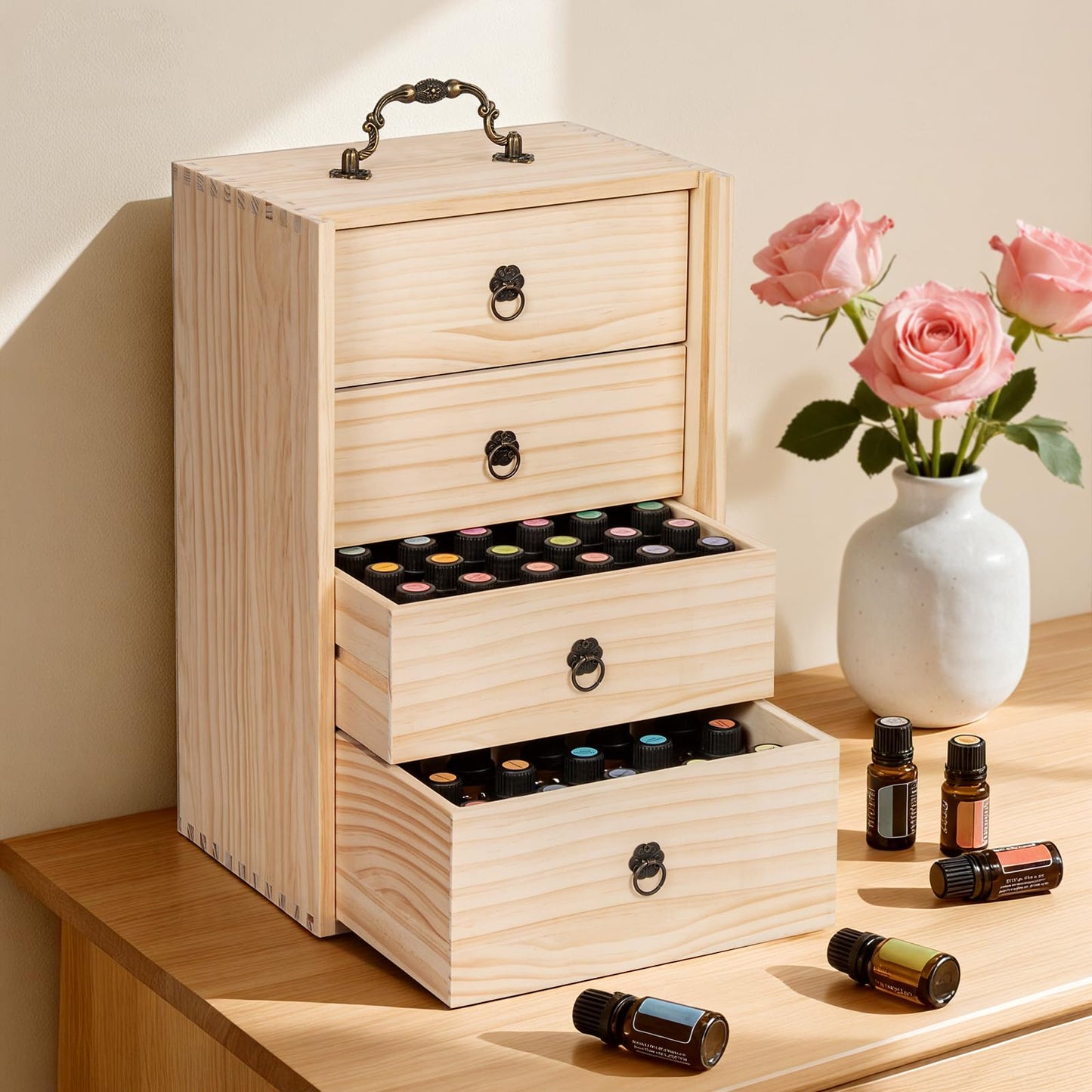 TORIBIO Essential Oil Storage Box for 96 Bottles, Wooden Essential Oils Holder Organizer Holds 5-30ml for Young Living & Doterra Bottles