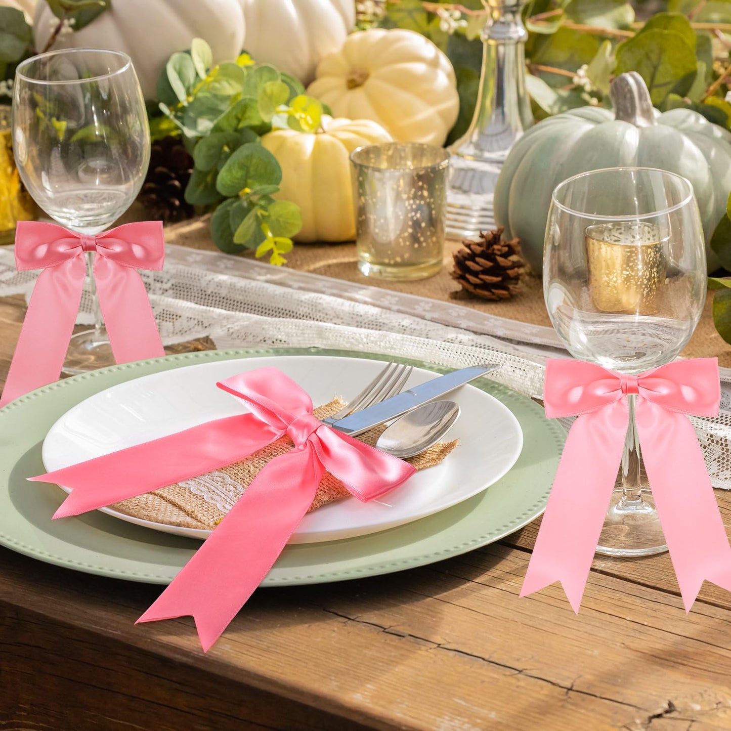 Canlierr 48 Pcs Pastel Tie Bows Satin Ribbon Bows with Twist Tie Craft for Wedding Wall Backdrop Decorations Birthday Wrapping Party Decor (5 x 7 Inch,Pink)