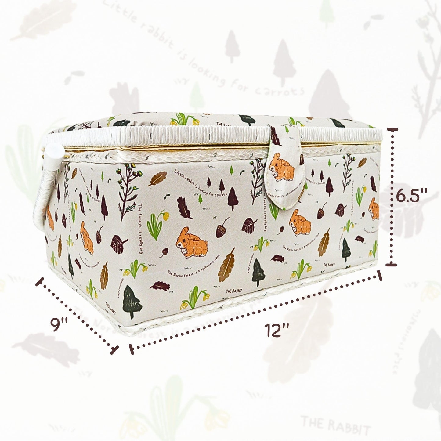 Wooden Sewing Basket Kit with Complete Sewing Tools, Large Box Organizer with Removable Tray and Tomato Pincushion for Hand Sewing and DIY Repairs, Rabbit Forest