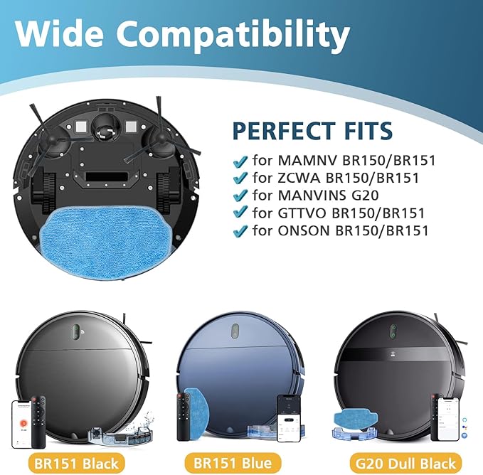 Replacement Parts for XIEBro Life BR151, for ZCWA BR151, for MANVN BR151, for Kilgone G20, for MAMNV BR151, for MANVINS G20, for ZC WAS BR151, for iMartine BR151, 6 Filters, 5 Mop Pads, 10 Side Brush