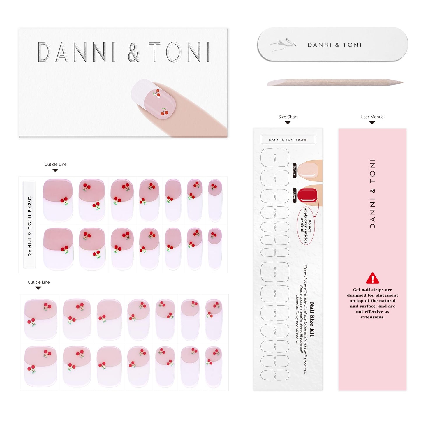 DANNI & TONI Semi Cured Gel Nail Strips Cherry White French Tips Gel Nail Wraps 28 Stickers | Chérie Tips