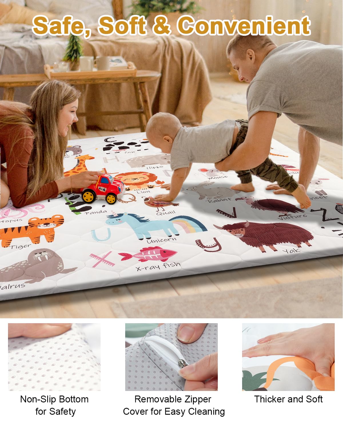 TINYHARBO Premium Foam Baby Play Mat 50" x 50" – Removable & Machine Washable Cover, Extra Thick Padding Playpen Mat, Non-Slip Crawling Mat, Easy to Clean for Infants, Toddlers & Babies