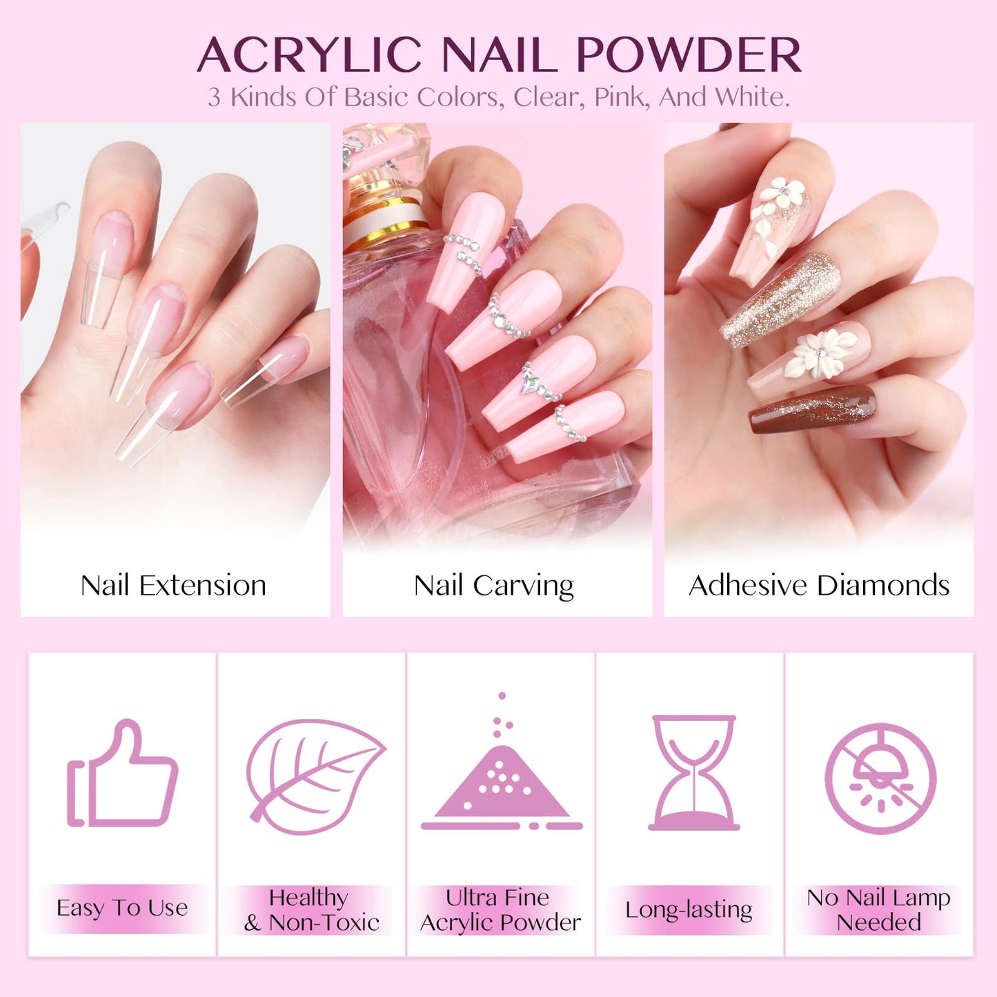 SAVILAND Acrylic Nail Kit with Drill: 3 Colors Acrylic Powder 0.5 oz Each, Nail Liquid, 20,000 RPM Nail Drill, Brushes & All Essential Tools, Nail Kit for Beginners with Everything for DIY Extension