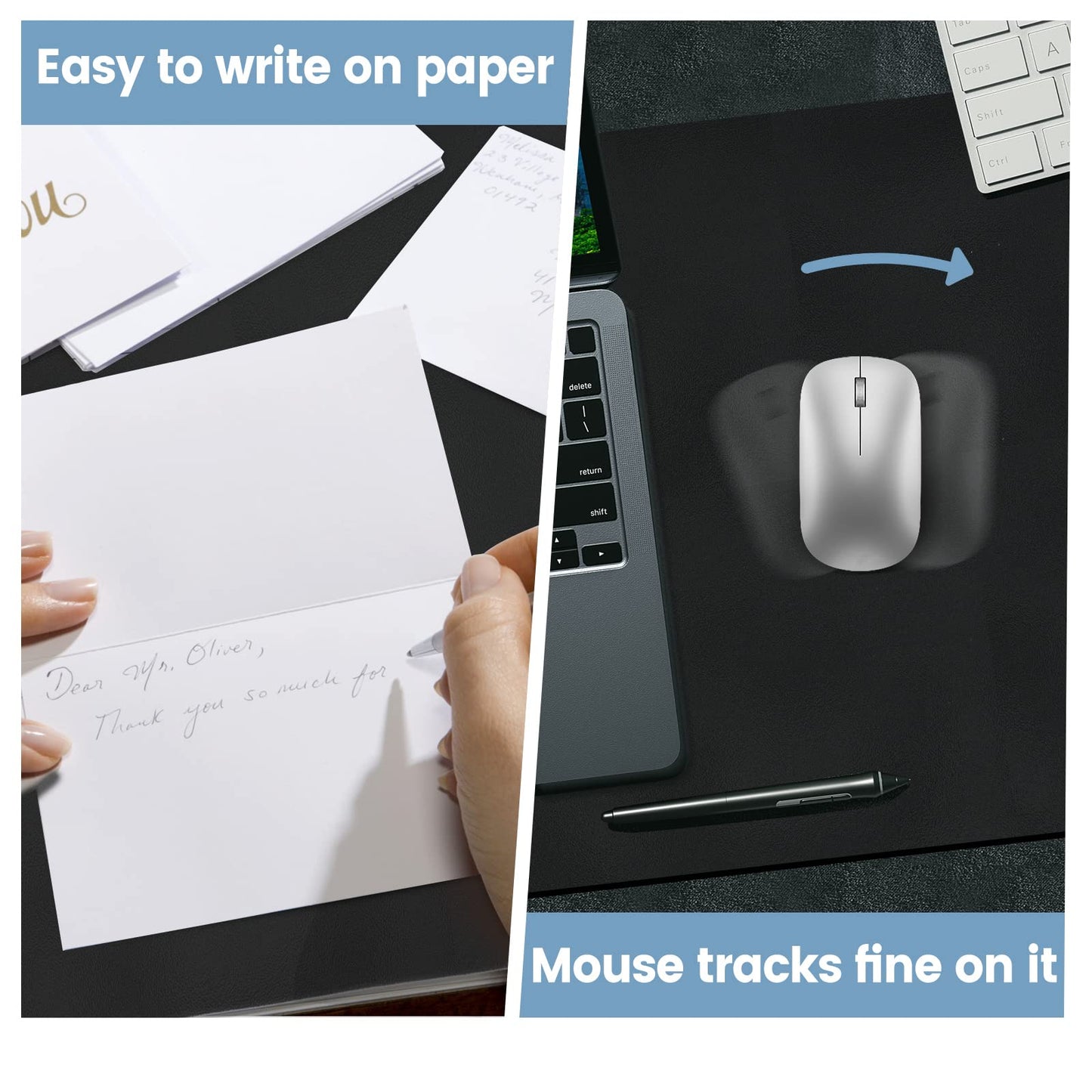 Desk Mat Wireless Charging Mouse Pad Large 32x16 Journey Desk Pad Mat with Wireless Charger Waterproof Black Leather Computer Mat with Phone Charger Mousepad Non-Slip for Keyboard and Mouse