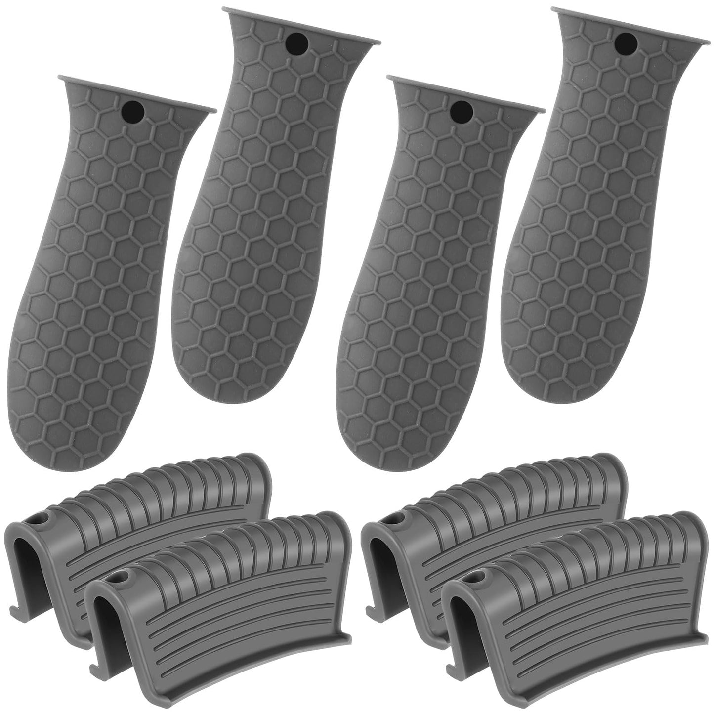 Patelai 8 Pcs Silicone Pot Holders Set Cast Iron Handle Cover Heat Resistant Pot Handle Covers Potholder Non Slip Reusable Pan Sleeve for Frying Pan Kitchen Supplies(Grey)