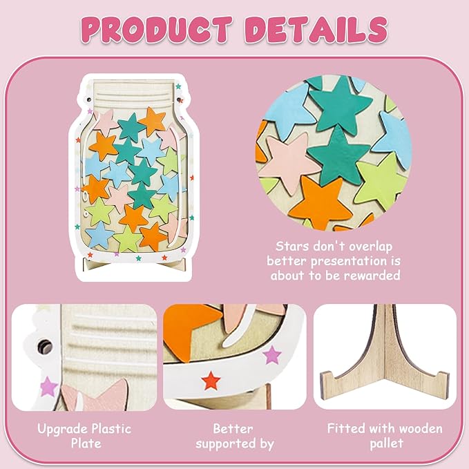 Magnetic Reward Jar for Kids – Star Jar Reward System, Behavior Classroom Incentive Jar with Fun Star Chart, Suitable for Teachers Parents (Mason Jar with Stars, Kids Motivational Tool)