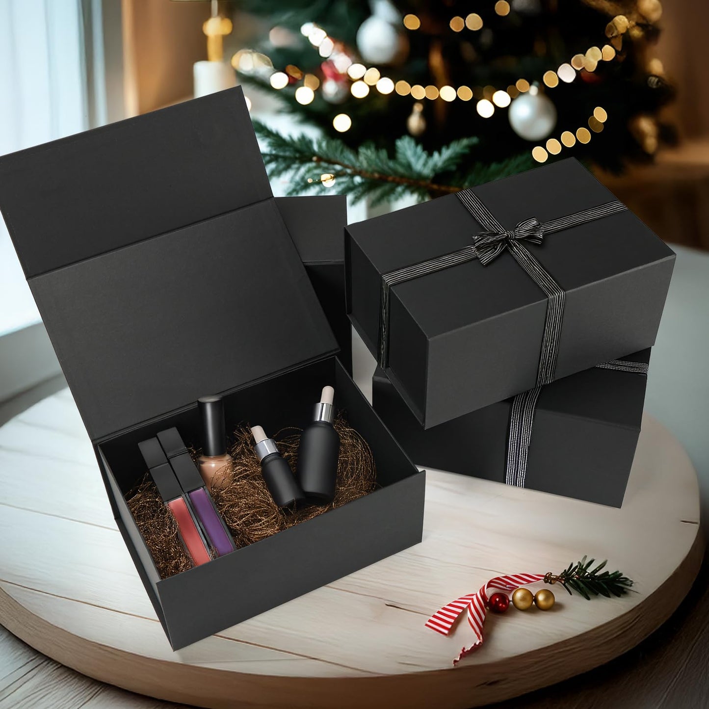 Schliersee 4Packs 9x6x4 Gift Box with Magnetic Lid for Present, Black Gifts Wrap Box for Mother's Day, Birthday, Wedding, Groomsmen Bridesmaid