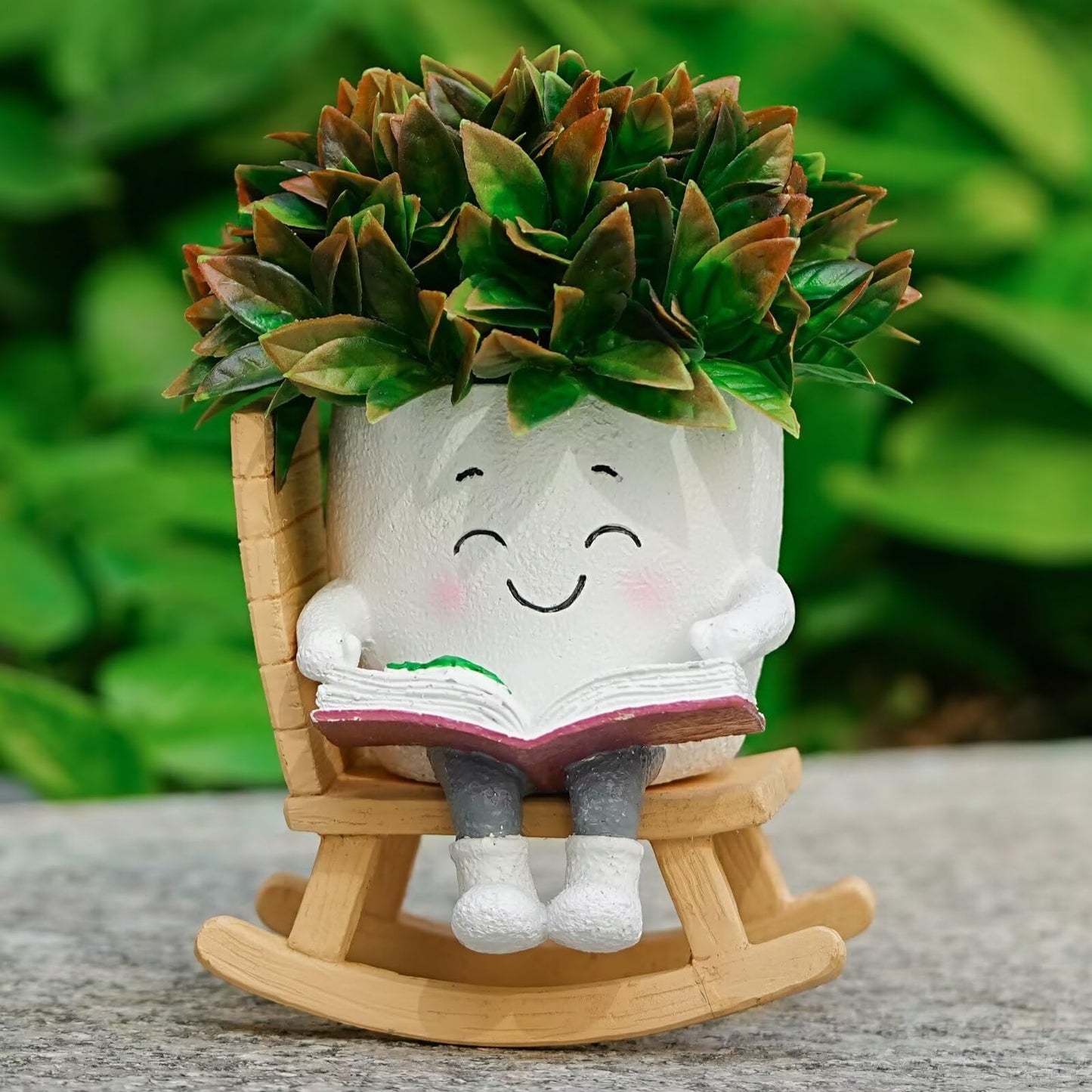SeoatLink Cute Plant Pots Head Planters, Funny Rocking Chair Reading Book Planter Cactus Face Pot with Drainage Hole for Indoor Outdoor Plants, Gift Idea for Mother Appreciation Christmas