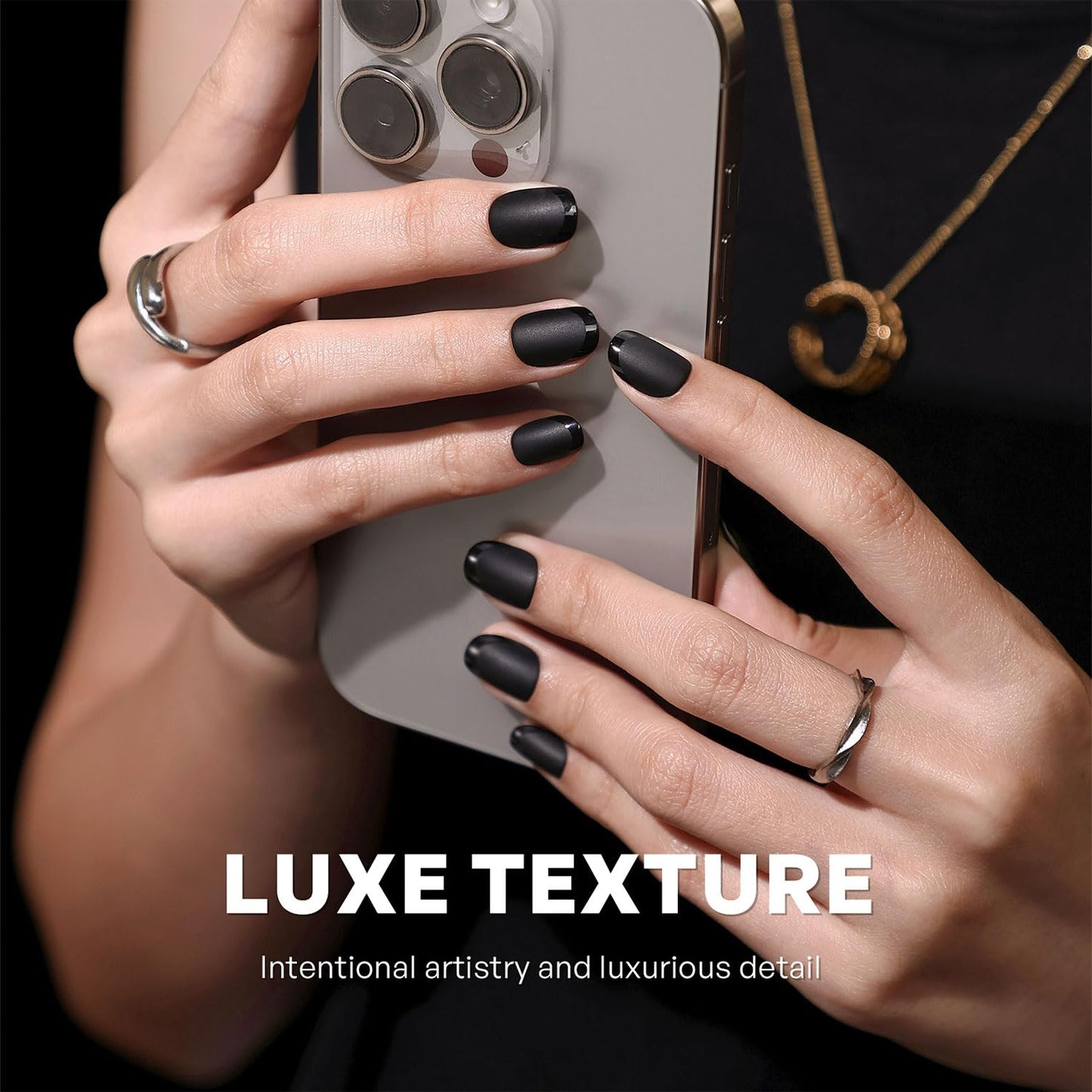 Matte Black Press On Nails Extra Short - GJZEZ Soft Gel Square Squoval Fake Nail Press Ons with Glossy French Tip in a Matte Finish, Salon Quality Reusable Glue On Nails in 16 Sizes & 32Pcs, Ink Mist
