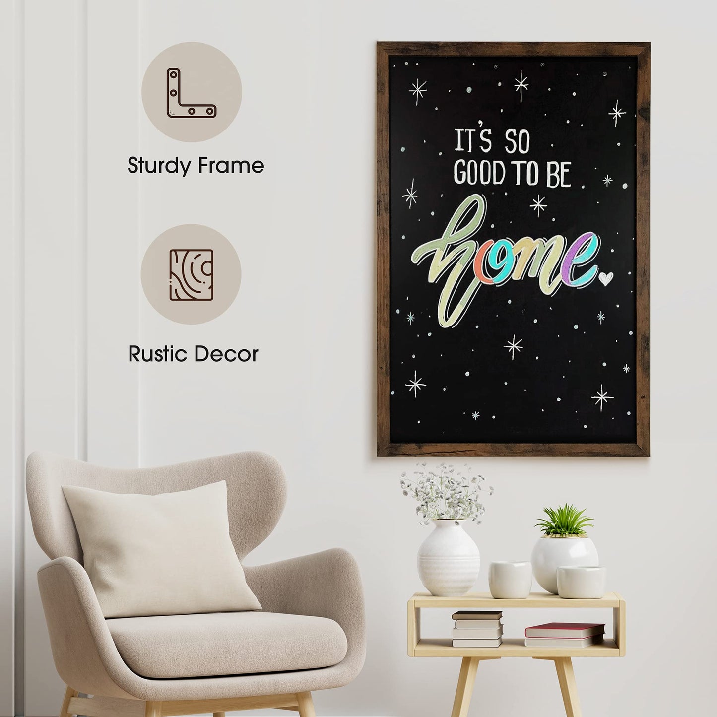 Loddie Doddie Magnetic Chalkboard & Magnet Board - 24 x 36 in, Rustic Wood Frame - Stain-Resistant Surface for Chalk Calendar - Photo & Note Organization with Magnet Display - Rustic Wall Decor