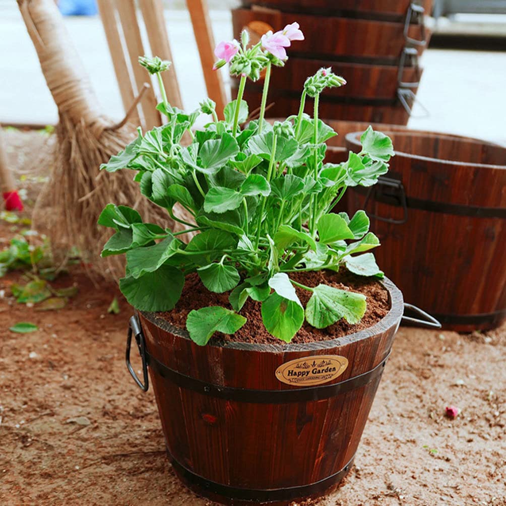 Hemoton Medium Garden Wooden Effect Barrel Planter, Outdoor Half Whiskey Cask Flower Pot, Indoor Rustic Patio Grow Plant Container