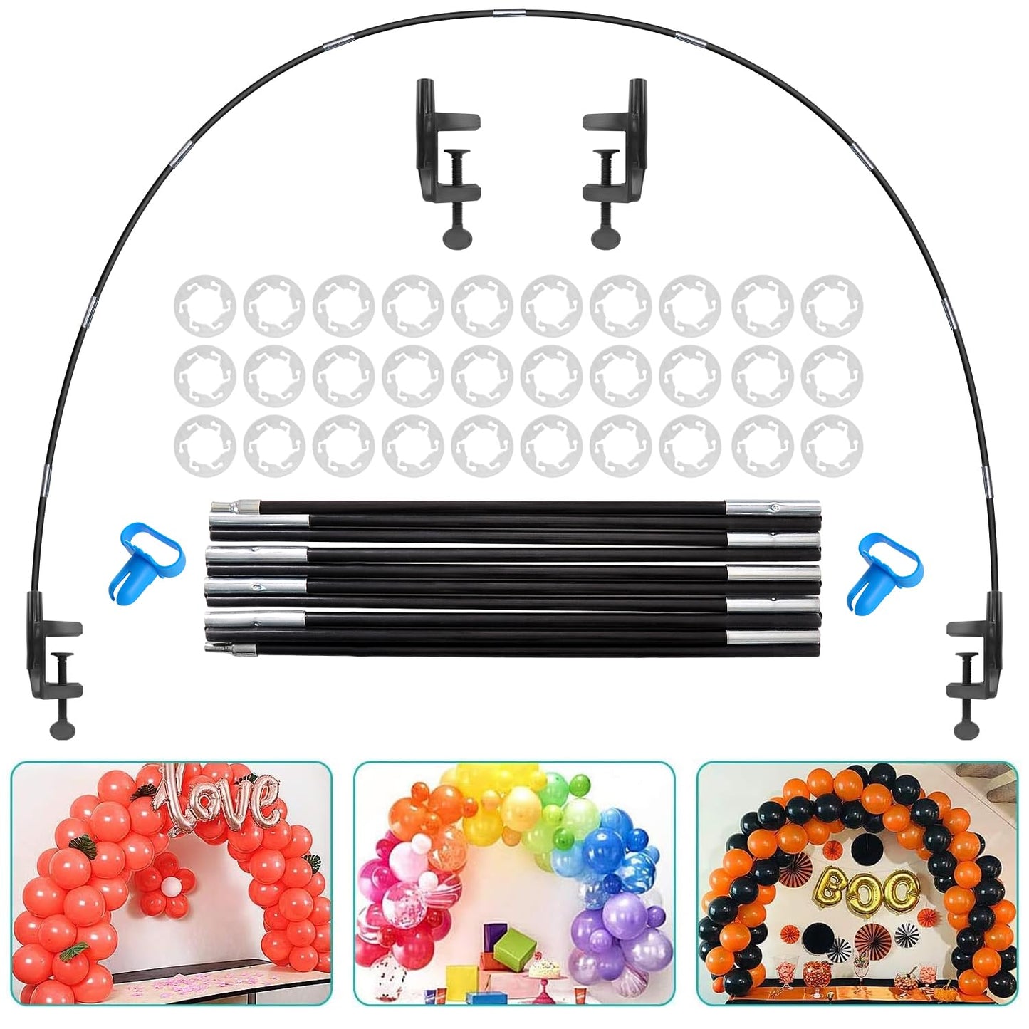 AXHJ 13Ft Adjustable Balloon Arch Stand Kit, New Reusable Table Balloon Arch Kit with Base High Strength Glass Fiber Pole for DIY Party Wedding Birthday Baby Shower Kids Decorations