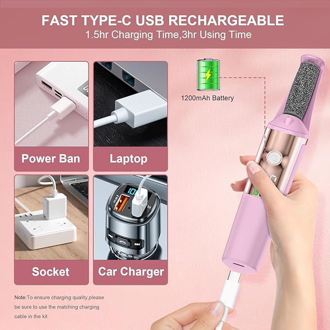 Callus Remover for Feet Rechargeable, Smooth Pedicure Wand Electric Foot File, Professional Pedicure Tools Kits Foot Scrubber for Smoother Feet Ideal Gift, Pedicure Kit Feet Care for Dead Dry Skin