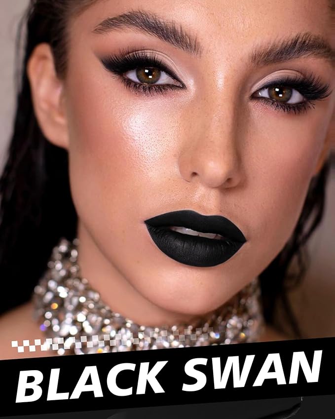 Black Lipstick Long Lasting, Matte Liquid Lipsticks for Women Non Transfer Smudgeproof Smooth and Easy to Appy Cruelty Free Lip Color, M14 Black Swan