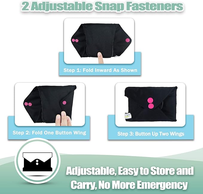 wegreeco Reusable Menstrual Pads - Reusable Sanitary Pads | Reusable Panty Liners | Soft Cloth Menstrual Pads - 6 Pack with 1 Cloth Mini Wet Bag (X-Large, Black)