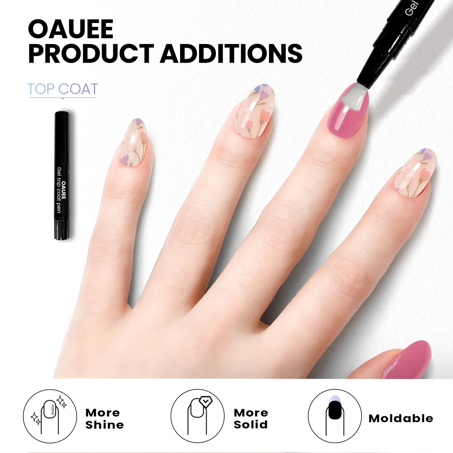 Oauee Semi Cured Gel Nail Strips | Built-In Gel Top Coat | UV Light Required | Salon Quality, Easy Application And Removal (Muted Purple Flower)