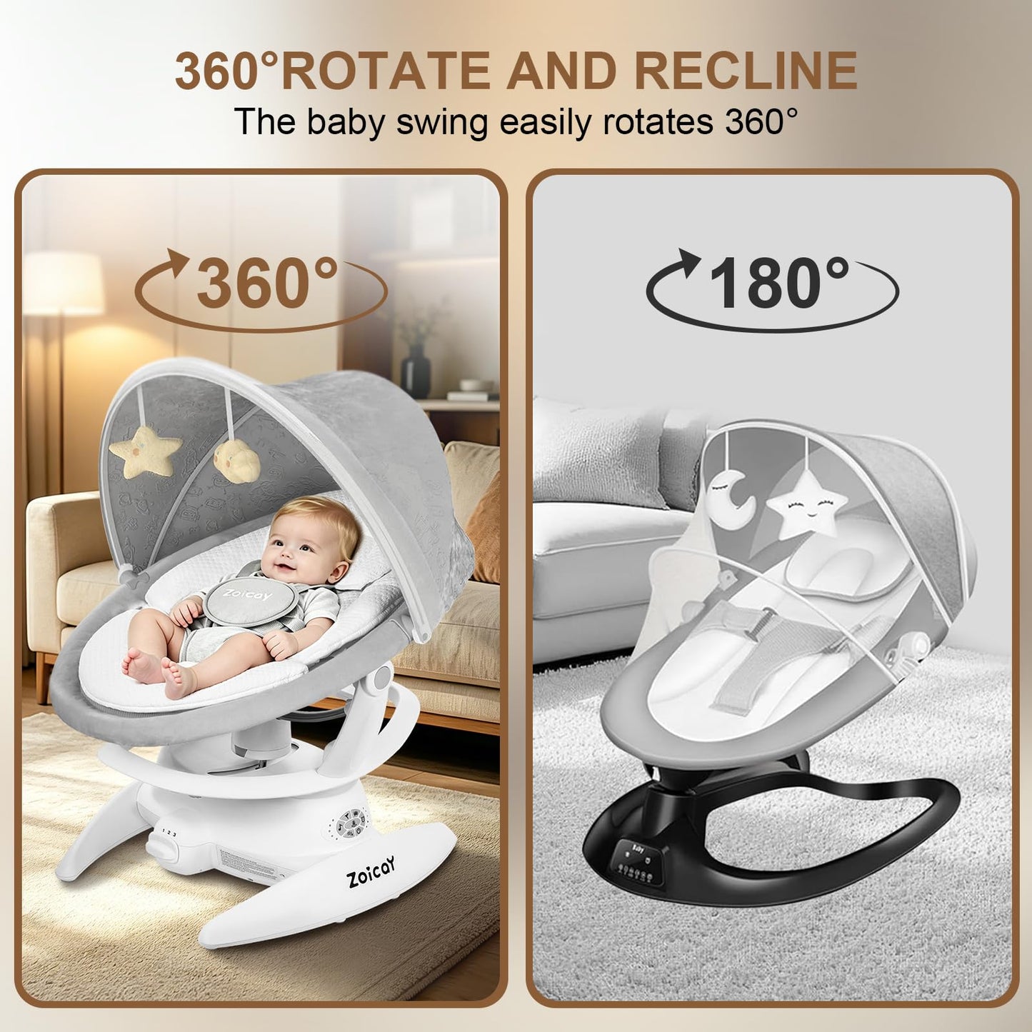 3-in-1 Baby Swing for Infants with Motion Detection, Infant Swing with 5 Speeds & 3 Swing Modes, 12 Lullabies, Electric Swing for Baby, Up to 25 lbs, White