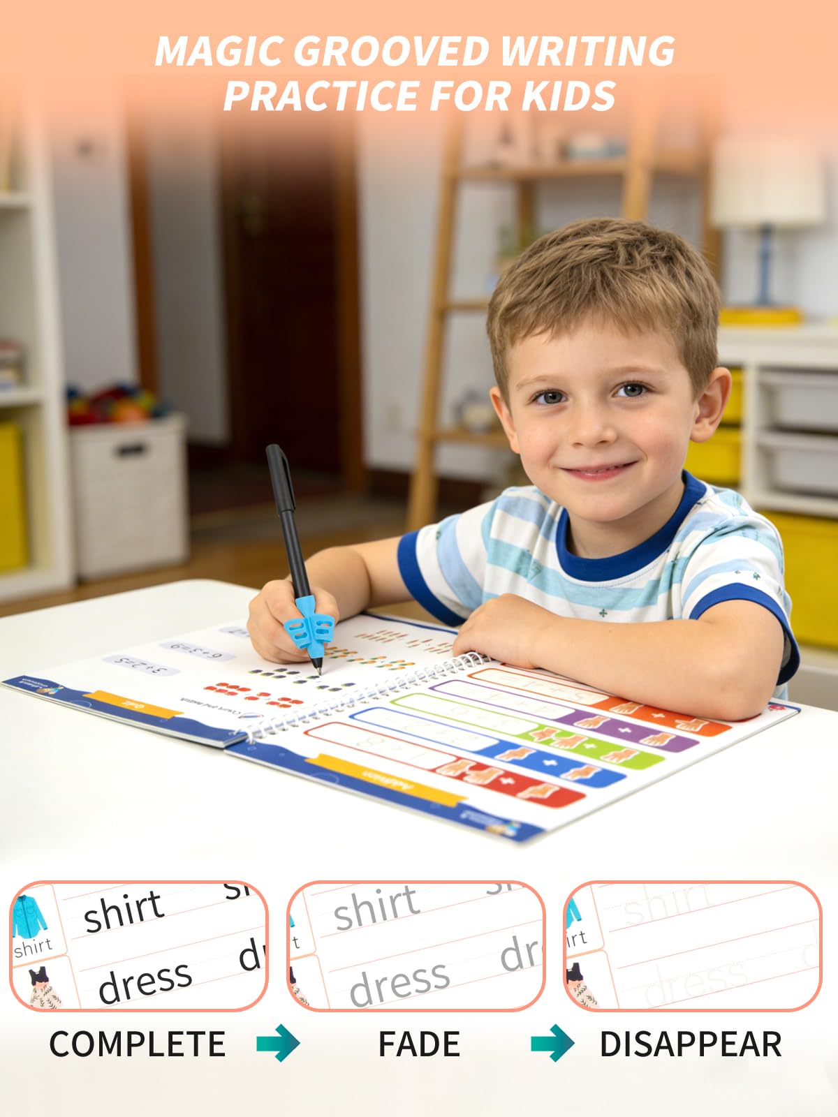 Zuplo Magic Grooved Writing Practice for Kids Ages 3-8, Reusable Handwriting Workbooks for Preschool Learning, Letters Numbers Math & Drawing Tracing Books with Disappearing Ink Pens, Educational Gift